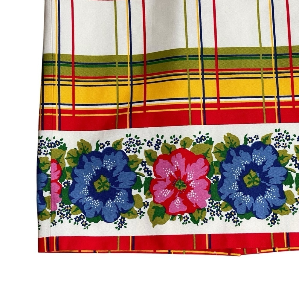 J.Crew Plaid Floral Border Sheath Dress Cotton Size 8 - Picture 6 of 15